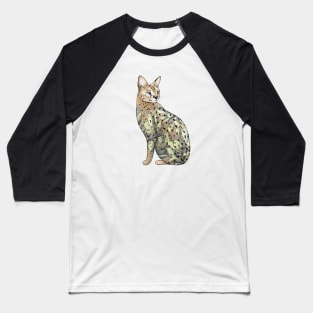 Serval Cat in Lotus Flower Tattoo Baseball T-Shirt